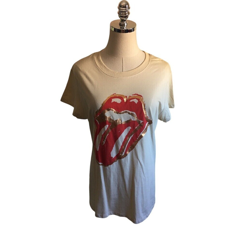 Rockware Top Women's Size XXL Sand Yellow Cotton Short Sleeve Rolling Stones